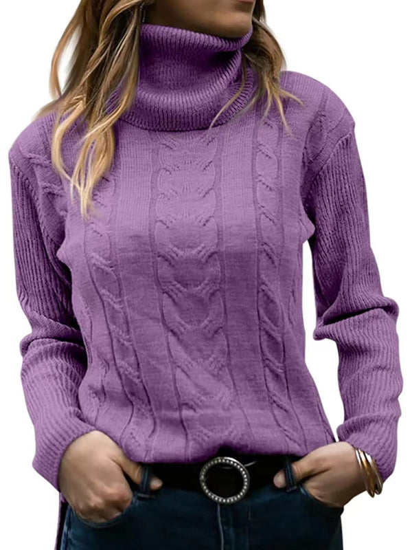 New Women's Solid Color Turtleneck Sweater Retro Long Sleeve Sweater-[Adult]-[Female]-Lavender-S-2022 Online Blue Zone Planet