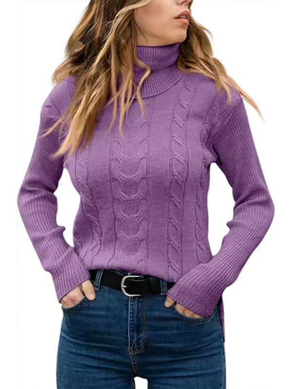 New Women's Solid Color Turtleneck Sweater Retro Long Sleeve Sweater-[Adult]-[Female]-2022 Online Blue Zone Planet