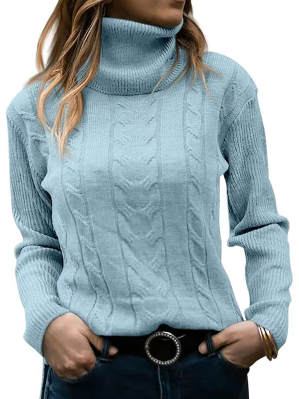 New Women's Solid Color Turtleneck Sweater Retro Long Sleeve Sweater-[Adult]-[Female]-Clear blue-S-2022 Online Blue Zone Planet