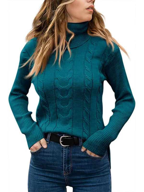 New Women's Solid Color Turtleneck Sweater Retro Long Sleeve Sweater-[Adult]-[Female]-2022 Online Blue Zone Planet