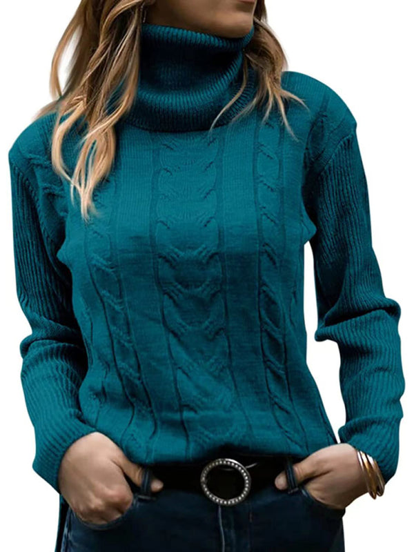 New Women's Solid Color Turtleneck Sweater Retro Long Sleeve Sweater-[Adult]-[Female]-Peacock blue-S-2022 Online Blue Zone Planet