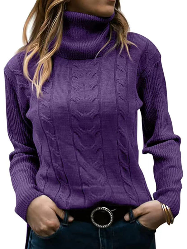 New Women's Solid Color Turtleneck Sweater Retro Long Sleeve Sweater-[Adult]-[Female]-Purple-S-2022 Online Blue Zone Planet