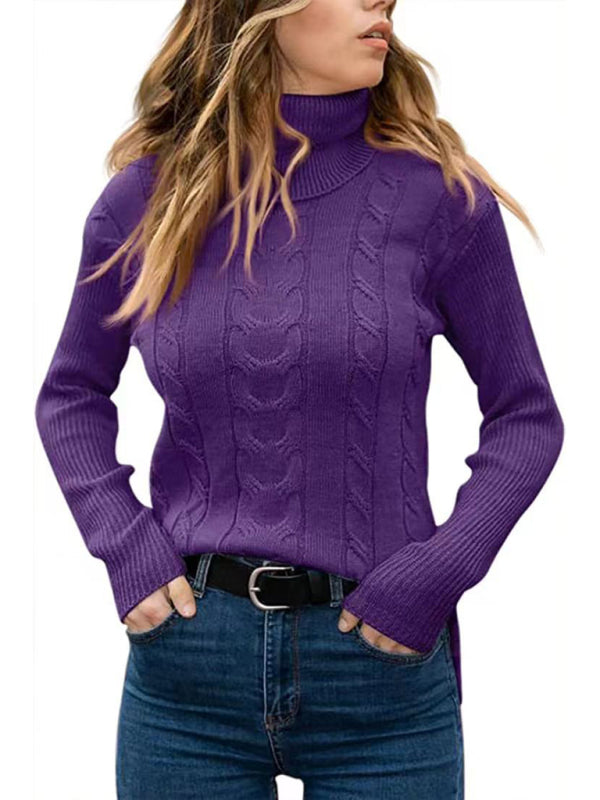 New Women's Solid Color Turtleneck Sweater Retro Long Sleeve Sweater-[Adult]-[Female]-2022 Online Blue Zone Planet