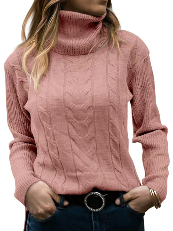 New Women's Solid Color Turtleneck Sweater Retro Long Sleeve Sweater-[Adult]-[Female]-Pink-S-2022 Online Blue Zone Planet