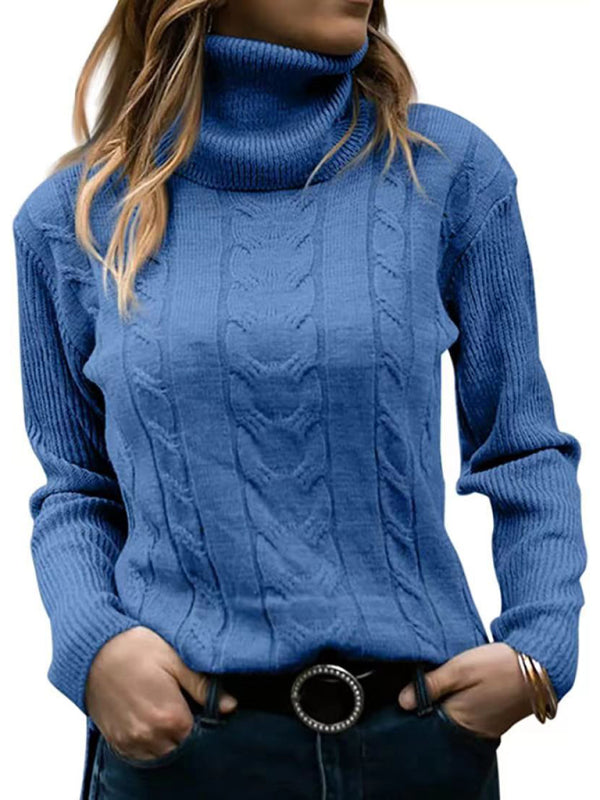 New Women's Solid Color Turtleneck Sweater Retro Long Sleeve Sweater-[Adult]-[Female]-Royal blue-S-2022 Online Blue Zone Planet