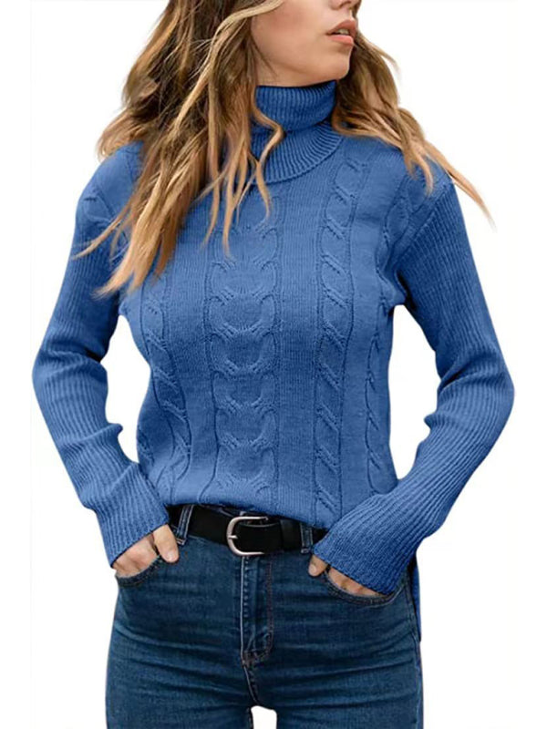 New Women's Solid Color Turtleneck Sweater Retro Long Sleeve Sweater-[Adult]-[Female]-2022 Online Blue Zone Planet