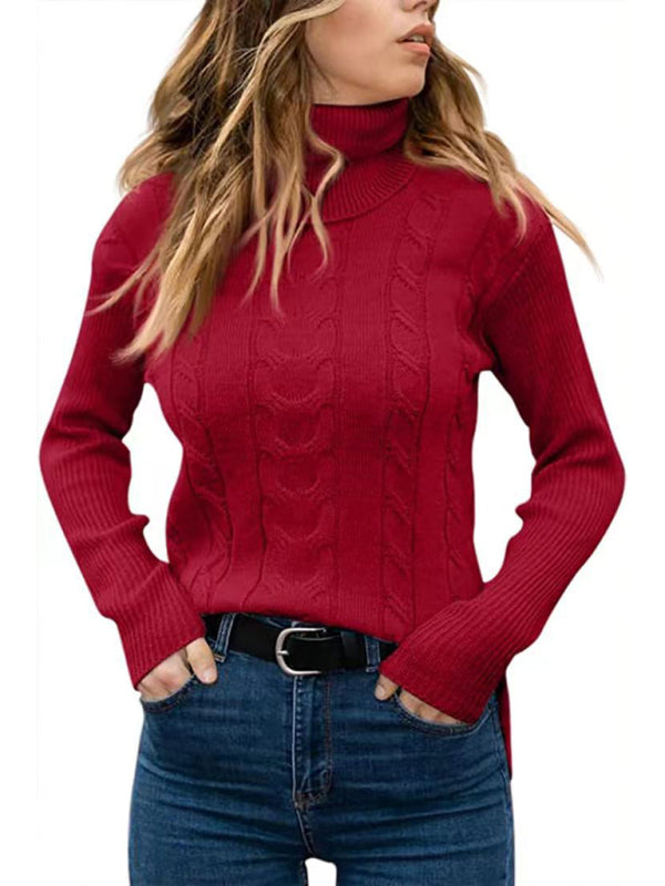 New Women's Solid Color Turtleneck Sweater Retro Long Sleeve Sweater-[Adult]-[Female]-2022 Online Blue Zone Planet