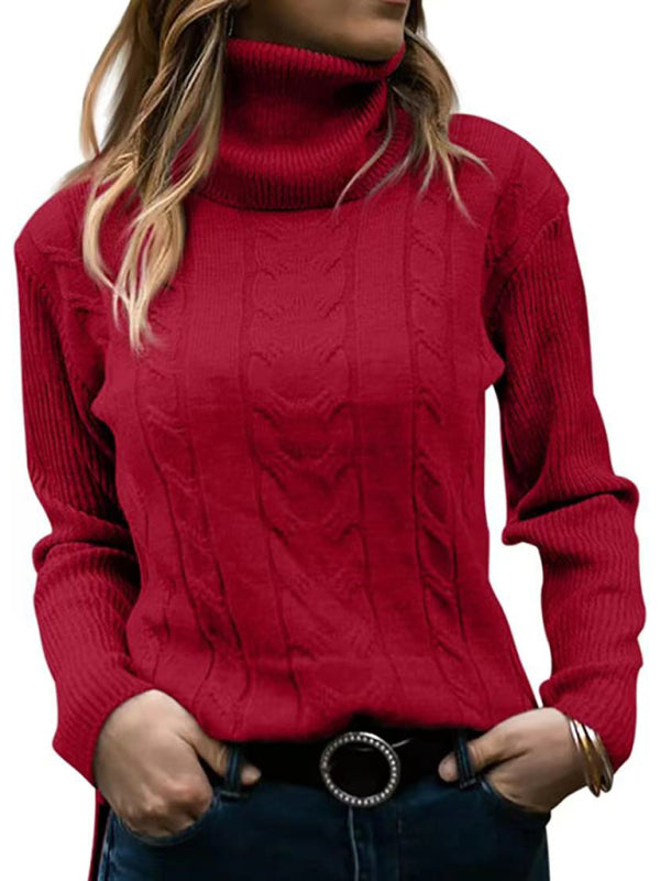 New Women's Solid Color Turtleneck Sweater Retro Long Sleeve Sweater-[Adult]-[Female]-Red-S-2022 Online Blue Zone Planet