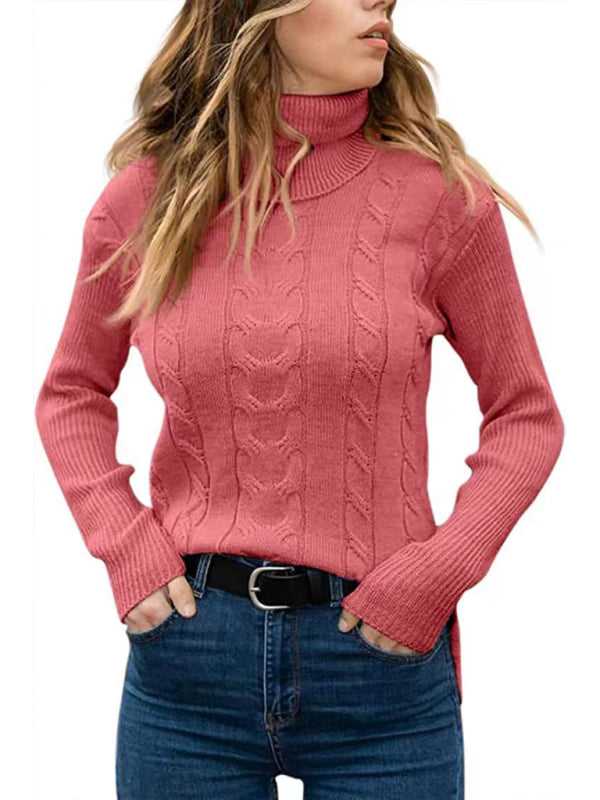 New Women's Solid Color Turtleneck Sweater Retro Long Sleeve Sweater-[Adult]-[Female]-Watermelon Red-S-2022 Online Blue Zone Planet