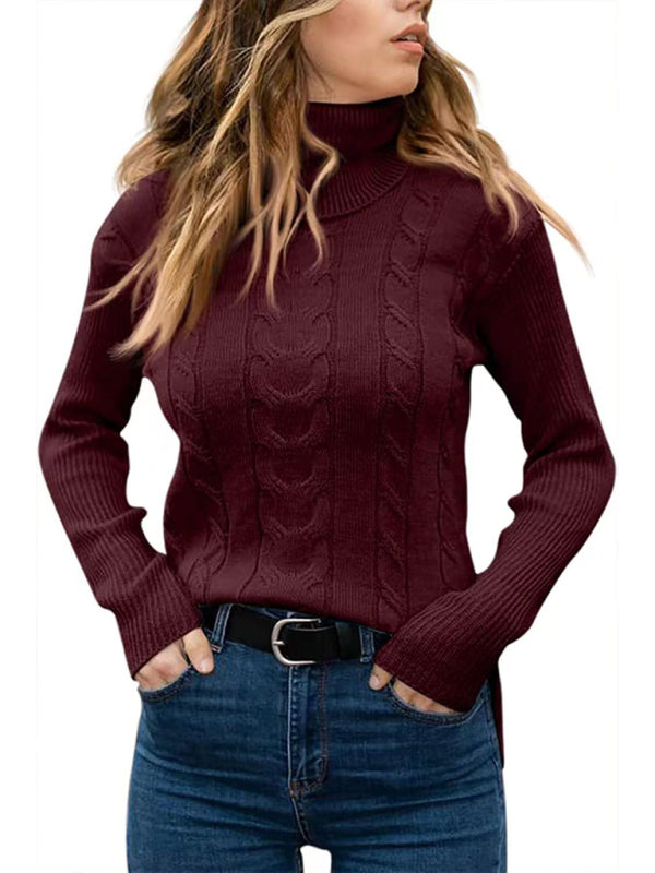 New Women's Solid Color Turtleneck Sweater Retro Long Sleeve Sweater-[Adult]-[Female]-2022 Online Blue Zone Planet