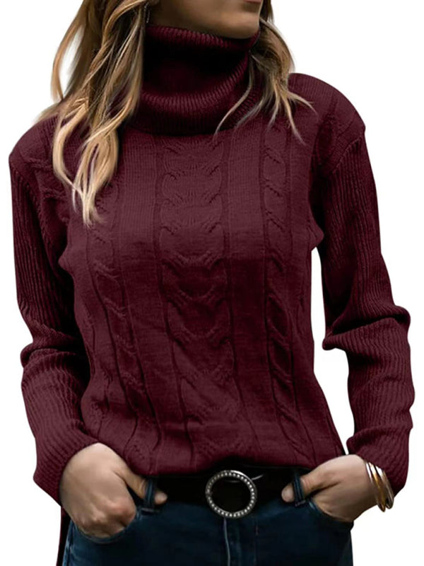 New Women's Solid Color Turtleneck Sweater Retro Long Sleeve Sweater-[Adult]-[Female]-Wine Red-S-2022 Online Blue Zone Planet