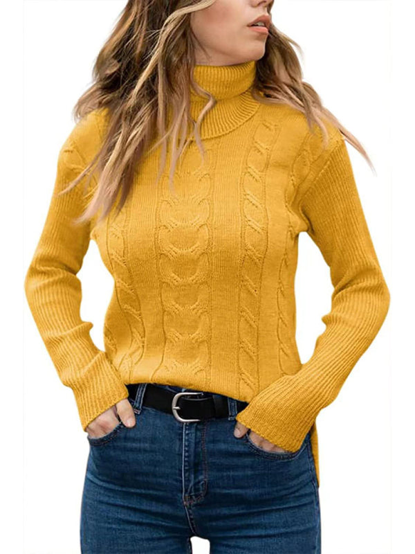 New Women's Solid Color Turtleneck Sweater Retro Long Sleeve Sweater-[Adult]-[Female]-2022 Online Blue Zone Planet