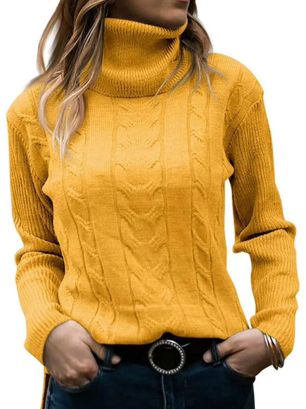 New Women's Solid Color Turtleneck Sweater Retro Long Sleeve Sweater-[Adult]-[Female]-Yellow-S-2022 Online Blue Zone Planet