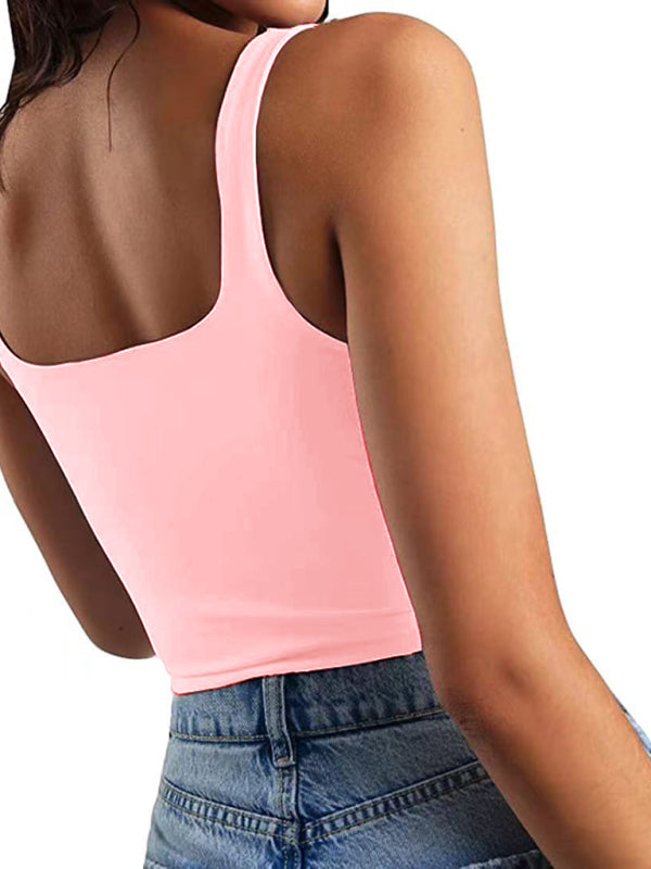 Blue Zone Planet | Women's solid color sexy trendy midriff-baring short vest-TOPS / DRESSES-[Adult]-[Female]-2022 Online Blue Zone Planet