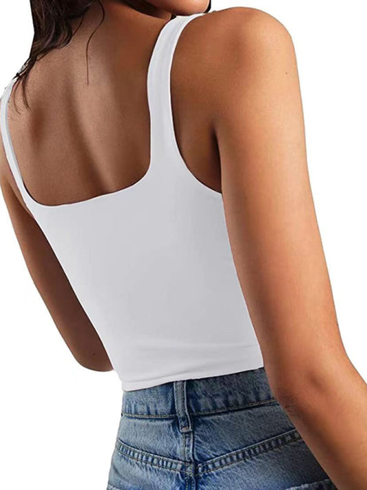 Blue Zone Planet | Women's solid color sexy trendy midriff-baring short vest-TOPS / DRESSES-[Adult]-[Female]-White-S-2022 Online Blue Zone Planet