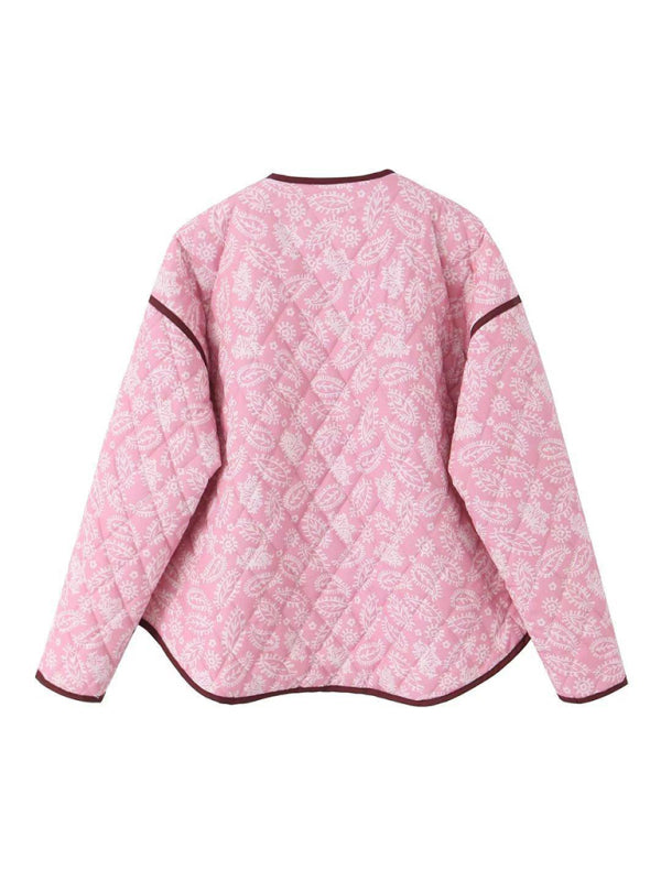 Blue Zone Planet | New women's pink printed patchwork cotton coat loose cotton coat-TOPS / DRESSES-[Adult]-[Female]-2022 Online Blue Zone Planet