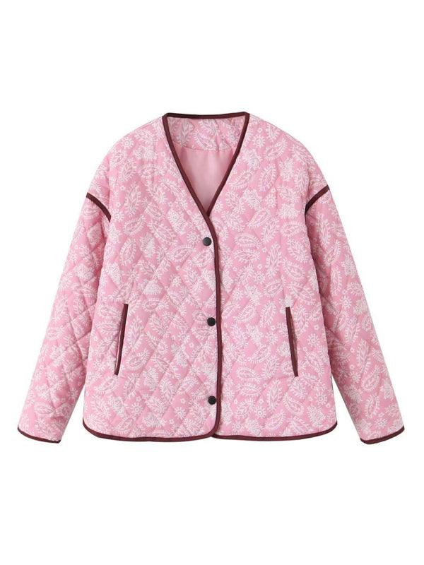 Blue Zone Planet | New women's pink printed patchwork cotton coat loose cotton coat-TOPS / DRESSES-[Adult]-[Female]-2022 Online Blue Zone Planet