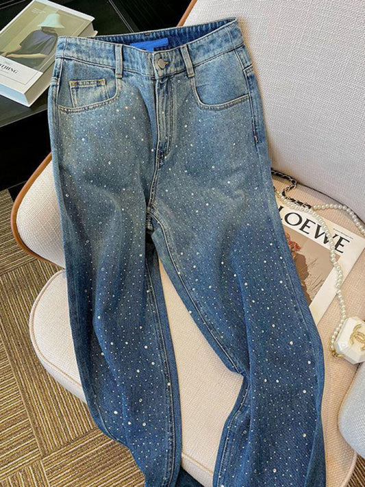 Nyla's high waist jeans with rhinestones kakaclo