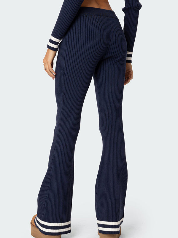 Blue Zone Planet |  Women's zipper crop top high waist wide leg pants two piece set BLUE ZONE PLANET