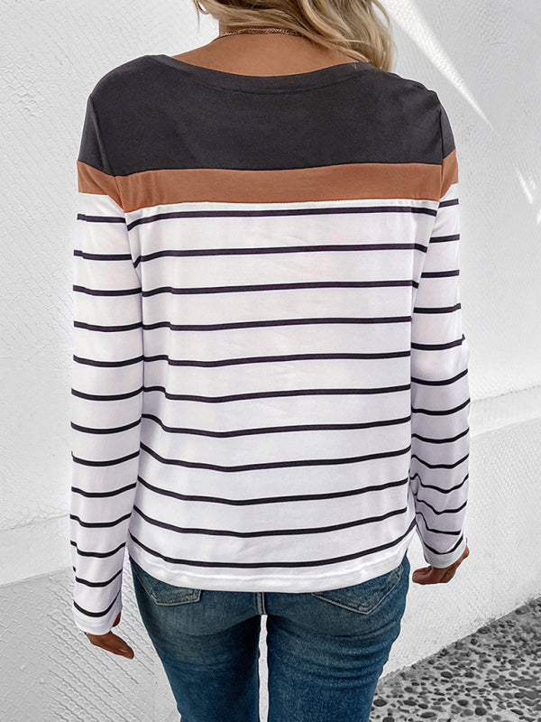 New Women's Striped Long Sleeve Sweater BLUE ZONE PLANET