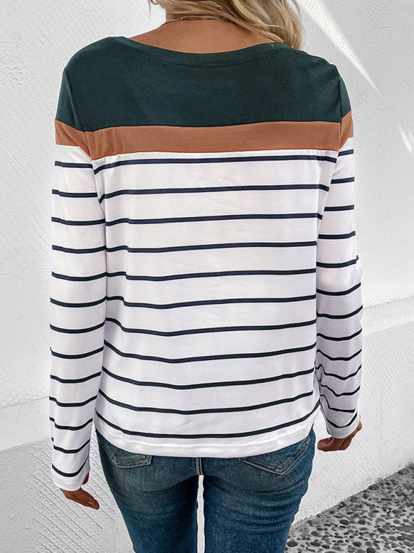 New Women's Striped Long Sleeve Sweater BLUE ZONE PLANET