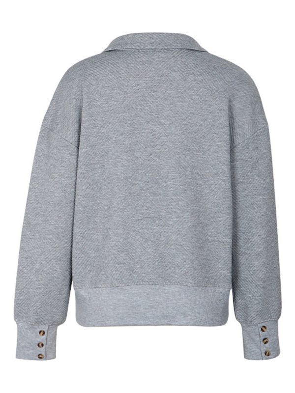 Blue Zone Planet |  solid color lapel gray sweatshirt BLUE ZONE PLANET