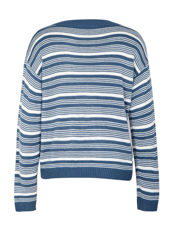 round neck long sleeve striped sweater BLUE ZONE PLANET