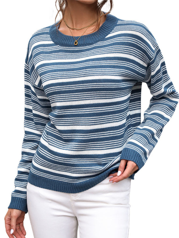 round neck long sleeve striped sweater BLUE ZONE PLANET