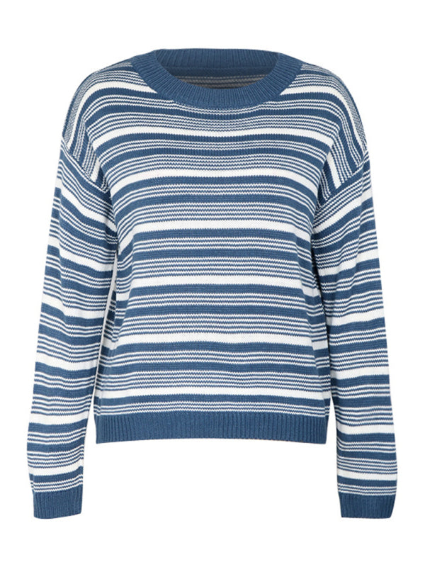 round neck long sleeve striped sweater BLUE ZONE PLANET