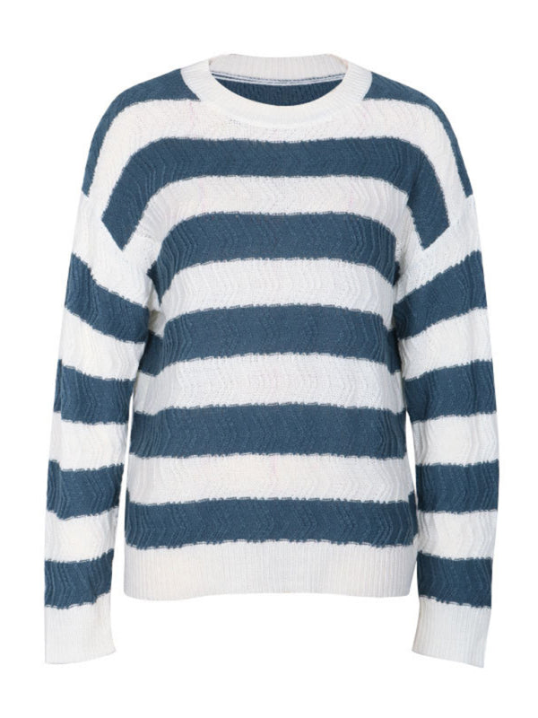 Blue Zone Planet | Women's new round neck long sleeve striped sweater-TOPS / DRESSES-[Adult]-[Female]-2022 Online Blue Zone Planet