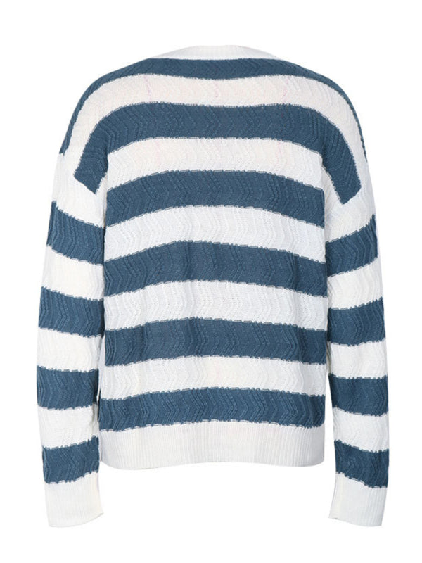 Blue Zone Planet | Women's new round neck long sleeve striped sweater-TOPS / DRESSES-[Adult]-[Female]-2022 Online Blue Zone Planet