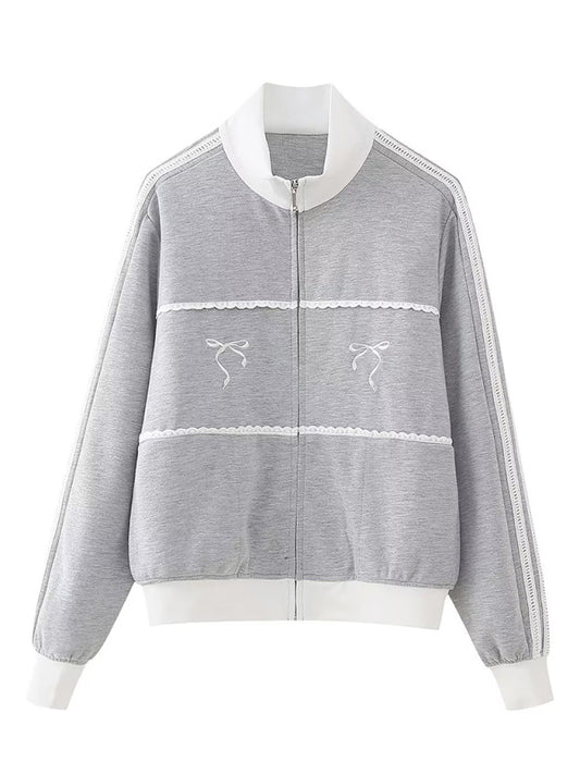 New style lace embroidery decorative sweatshirt jacket-[Adult]-[Female]-Misty grey-S-2022 Online Blue Zone Planet