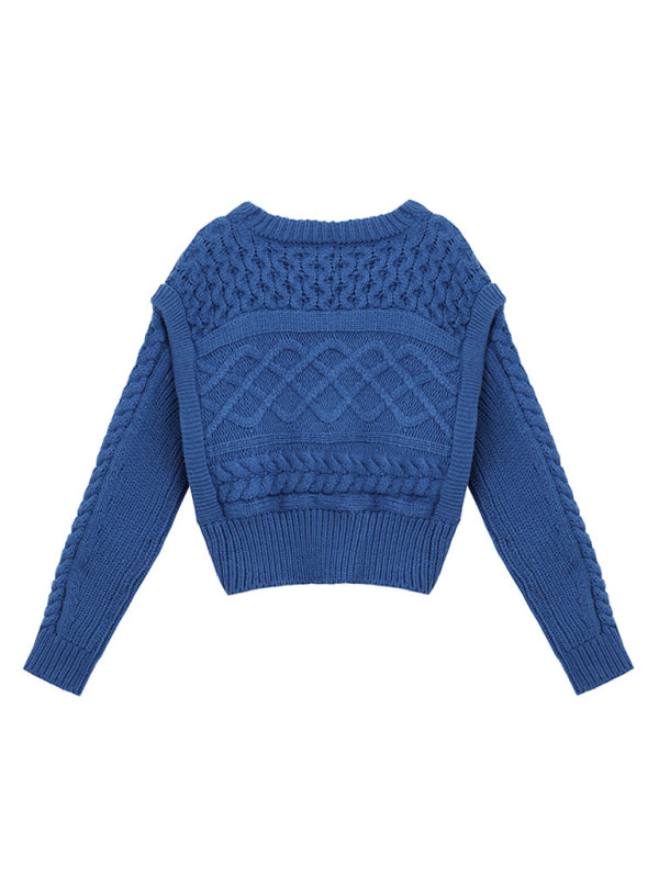 New vintage thick floral knitted long-sleeved sweater-[Adult]-[Female]-2022 Online Blue Zone Planet