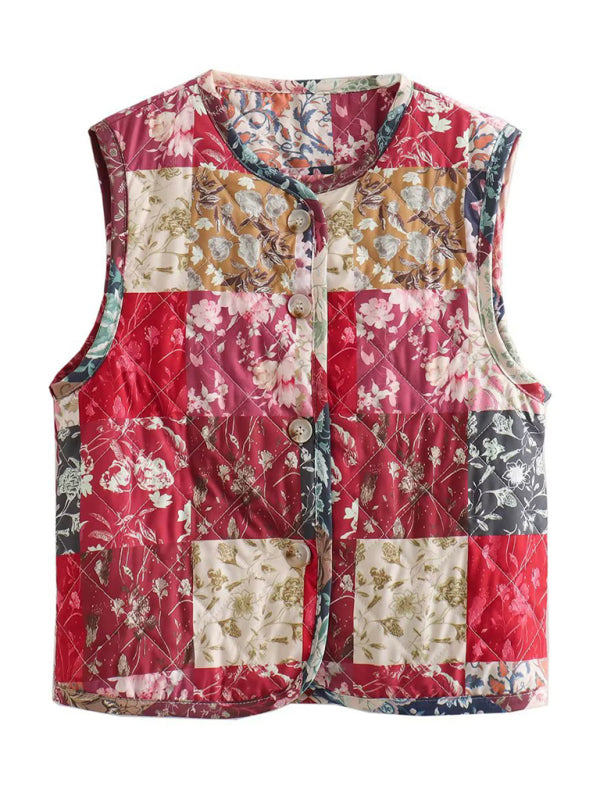 New retro geometric print sleeveless vest-[Adult]-[Female]-2022 Online Blue Zone Planet