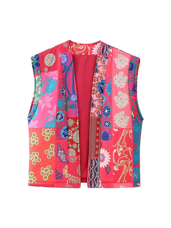 Blue Zone Planet |  Anne's Quilted Floral Print Sleeveless Cardigan BLUE ZONE PLANET