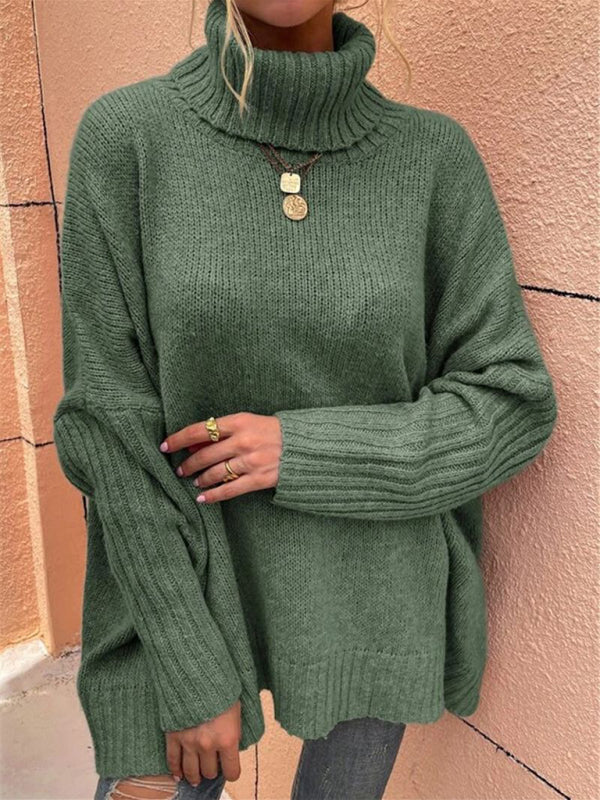 Blue Zone Planet | New loose solid color turtleneck bat sleeve pullover knitted sweater-TOPS / DRESSES-[Adult]-[Female]-2022 Online Blue Zone Planet