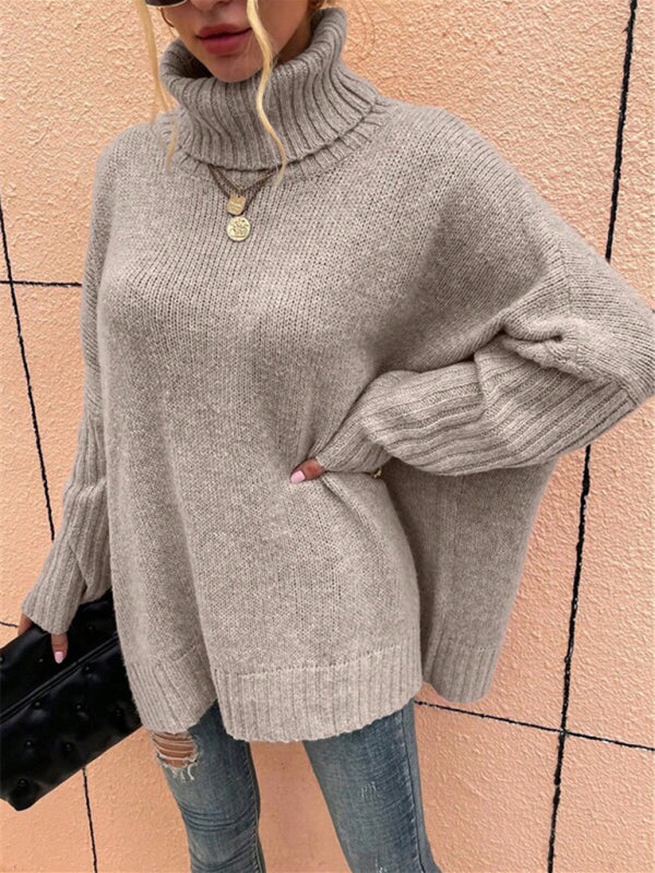 Blue Zone Planet | New loose solid color turtleneck bat sleeve pullover knitted sweater-TOPS / DRESSES-[Adult]-[Female]-2022 Online Blue Zone Planet