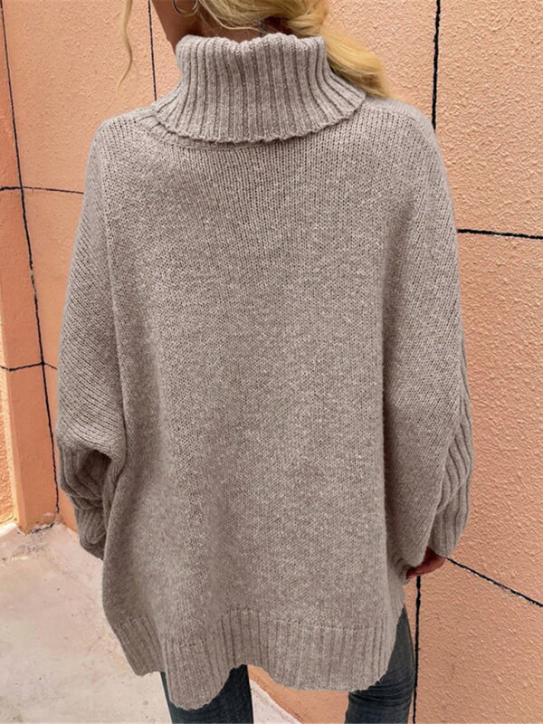 Blue Zone Planet | New loose solid color turtleneck bat sleeve pullover knitted sweater-TOPS / DRESSES-[Adult]-[Female]-2022 Online Blue Zone Planet