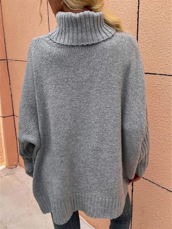 Blue Zone Planet | New loose solid color turtleneck bat sleeve pullover knitted sweater-TOPS / DRESSES-[Adult]-[Female]-2022 Online Blue Zone Planet