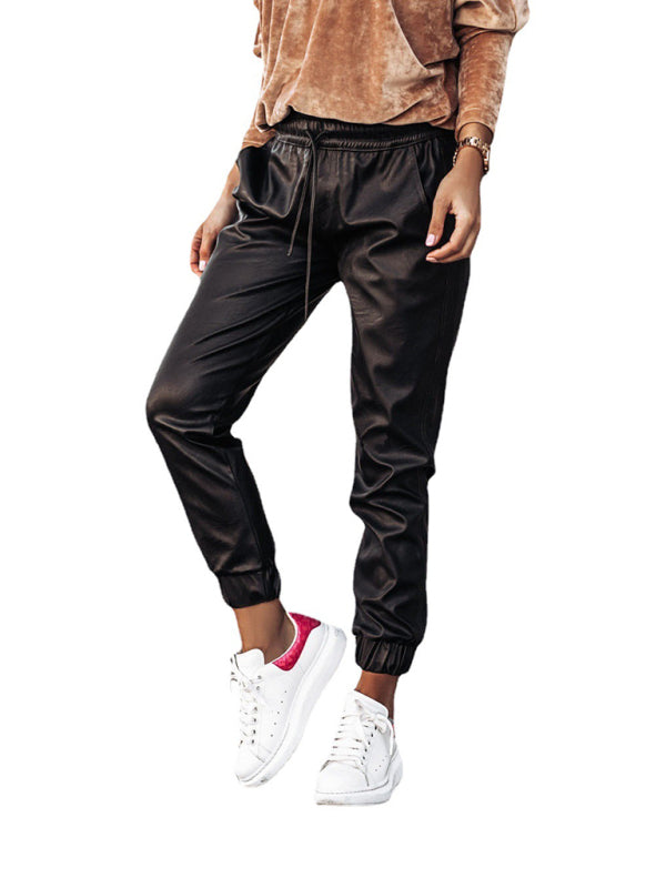 cord waist slim fit leather pants-TOPS / DRESSES-[Adult]-[Female]-2022 Online Blue Zone Planet