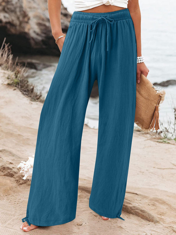 Blue Zone Planet | Elastic solid color wide leg trousers BLUE ZONE PLANET