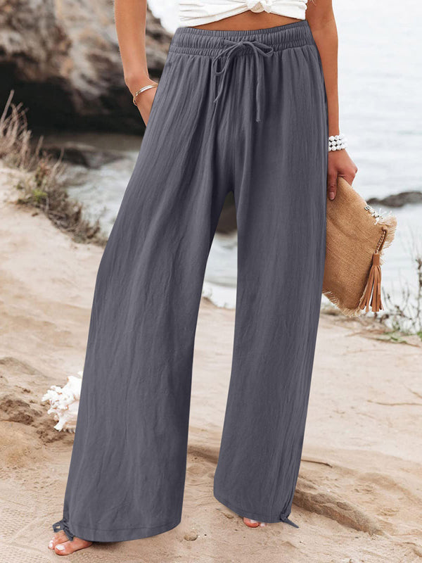 Blue Zone Planet | Elastic solid color wide leg trousers BLUE ZONE PLANET