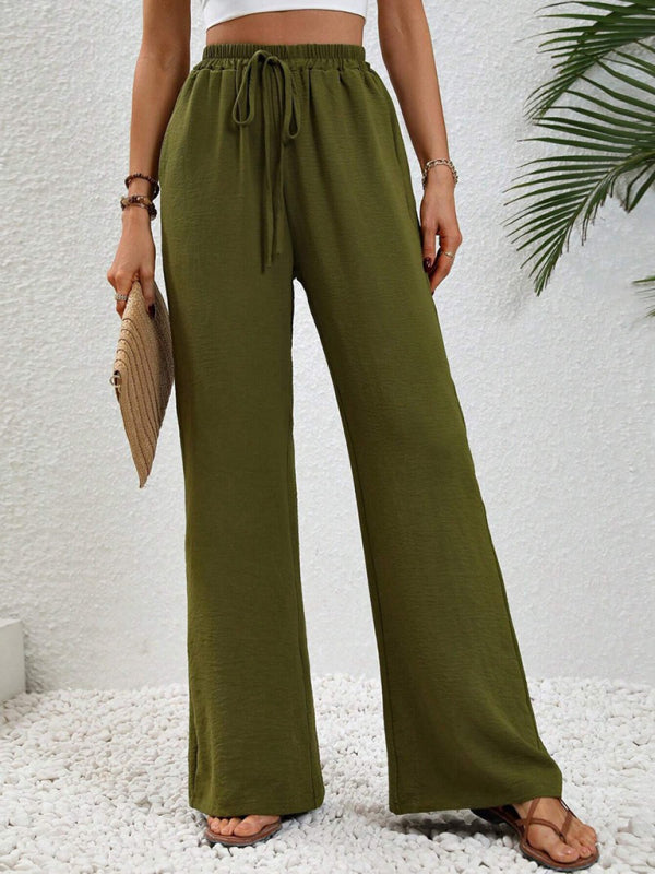 Blue Zone Planet | Comfortable casual wide leg pants with elastic waist-[Adult]-[Female]-2022 Online Blue Zone Planet