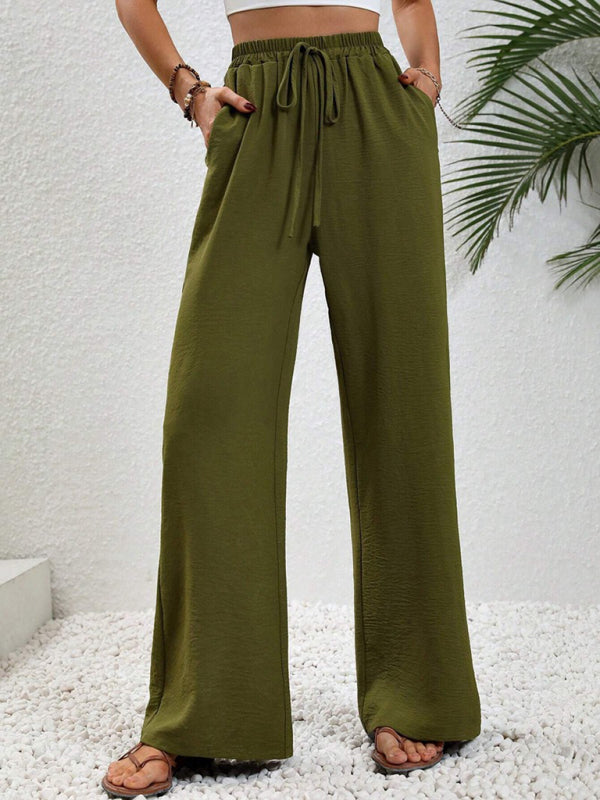 Blue Zone Planet | Comfortable casual wide leg pants with elastic waist-[Adult]-[Female]-2022 Online Blue Zone Planet