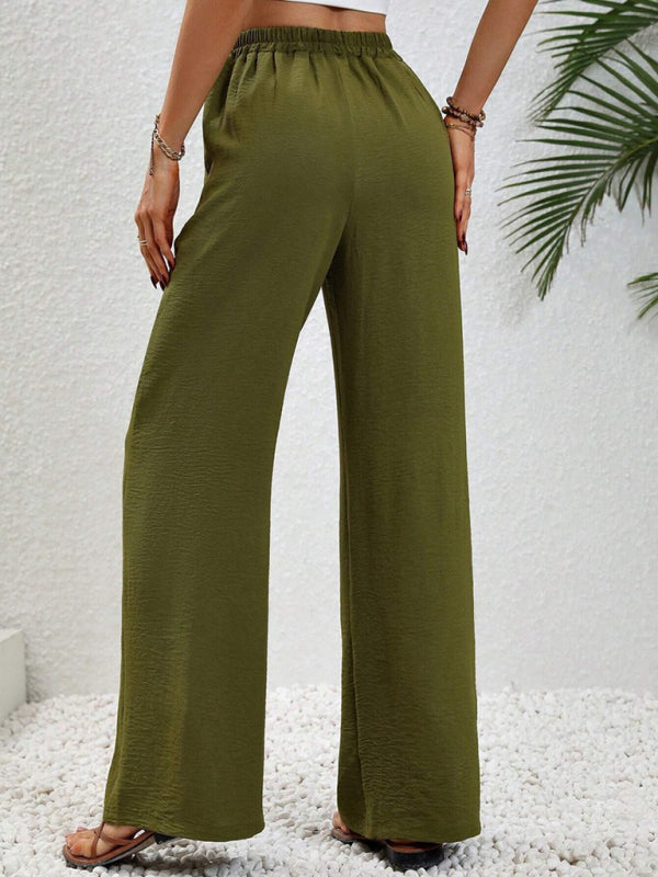 Blue Zone Planet | Comfortable casual wide leg pants with elastic waist-[Adult]-[Female]-2022 Online Blue Zone Planet