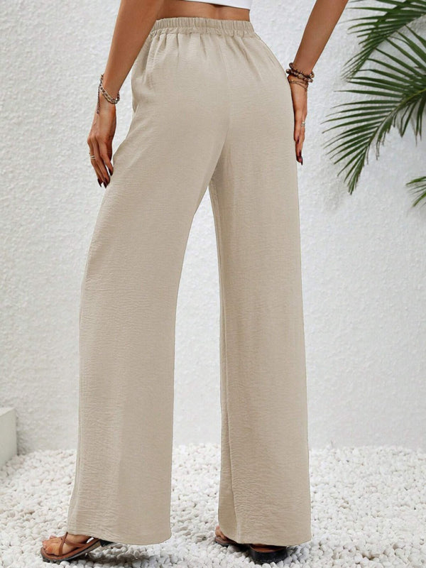 Blue Zone Planet | Comfortable casual wide leg pants with elastic waist-[Adult]-[Female]-2022 Online Blue Zone Planet