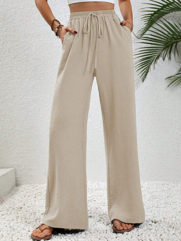 Blue Zone Planet | Comfortable casual wide leg pants with elastic waist-[Adult]-[Female]-2022 Online Blue Zone Planet