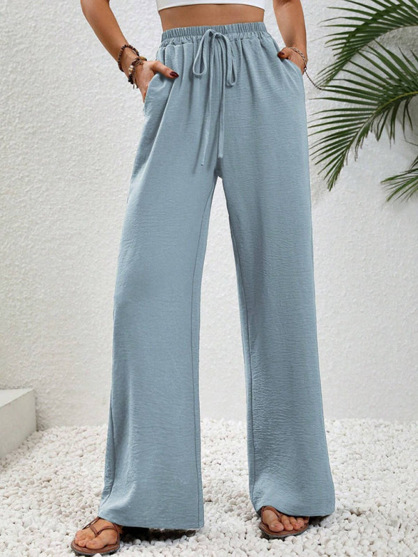 Blue Zone Planet | Comfortable casual wide leg pants with elastic waist-[Adult]-[Female]-2022 Online Blue Zone Planet