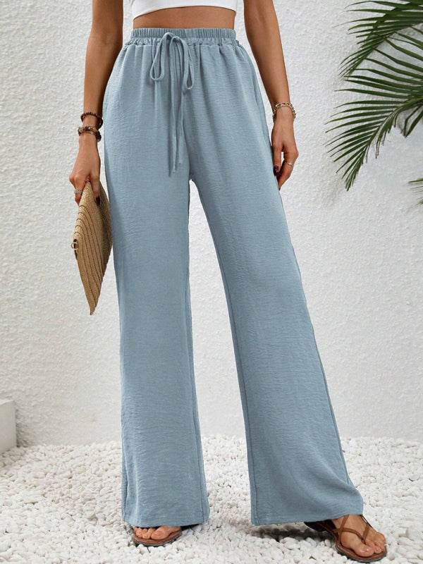 Blue Zone Planet | Comfortable casual wide leg pants with elastic waist-[Adult]-[Female]-Blue-S-2022 Online Blue Zone Planet