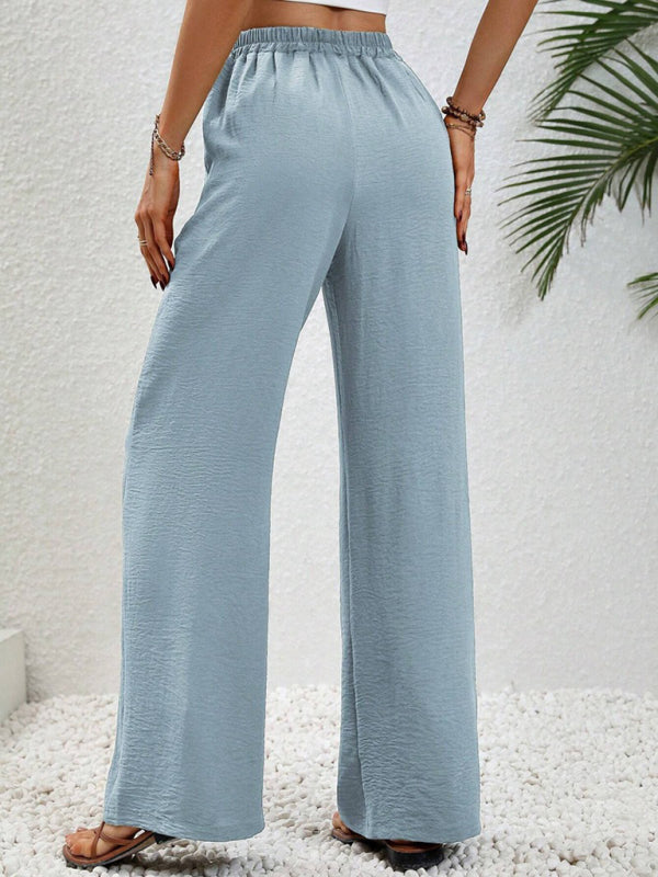 Blue Zone Planet | Comfortable casual wide leg pants with elastic waist-[Adult]-[Female]-2022 Online Blue Zone Planet